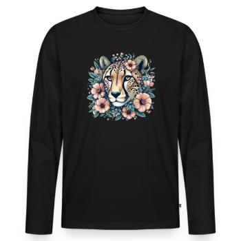 Guépard Fleurs de guépard - T-shirt manches longues Premium bio Homme - noir - Devant - Nico (187cm)