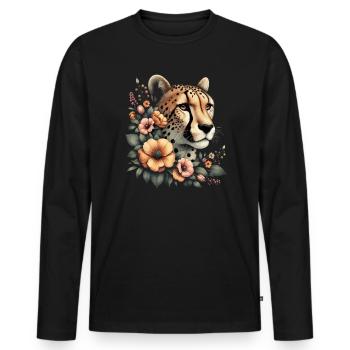 Guépard Fleurs de guépard - T-shirt manches longues Premium bio Homme - noir - Devant - Nico (187cm)