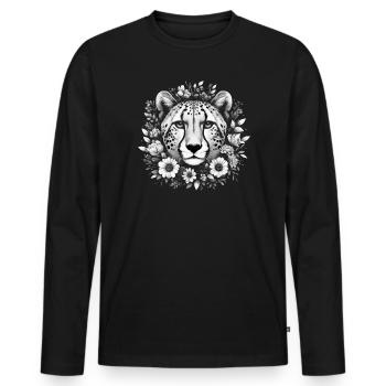 Guépard Fleurs de guépard - T-shirt manches longues Premium bio Homme - noir - Devant - Nico (187cm)