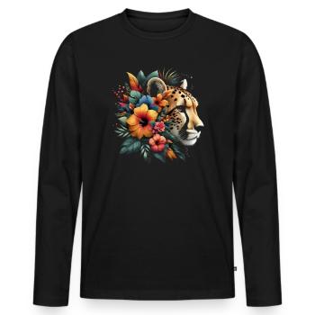 Guépard Fleurs de guépard - T-shirt manches longues Premium bio Homme - noir - Devant - Nico (187cm)