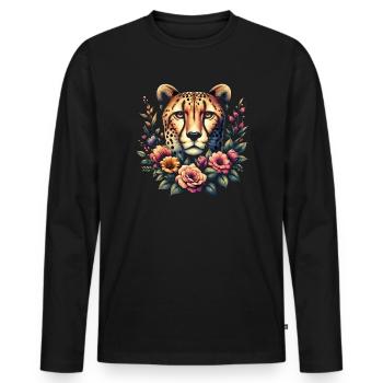 Guépard Fleurs de guépard - T-shirt manches longues Premium bio Homme - noir - Devant - Nico (187cm)