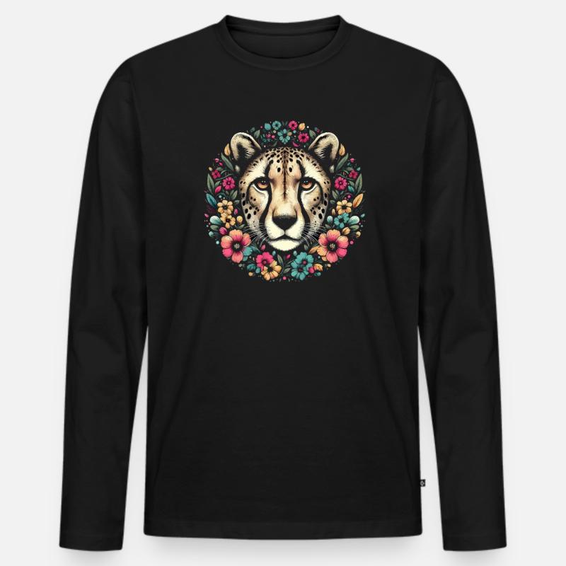 Cheetah Gepard Blumen - Männer Premium Bio Langarmshirt - Schwarz