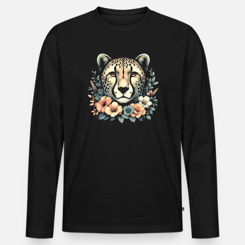 Cheetah Gepard Blumen - Männer Premium Bio Langarmshirt - Schwarz