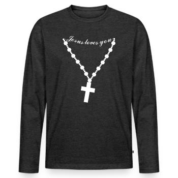 Pendentif avec une croix chrétienne et Jésus vous aime - T-shirt manches longues Premium bio Homme - anthracite chiné - Devant - Nico (187cm)