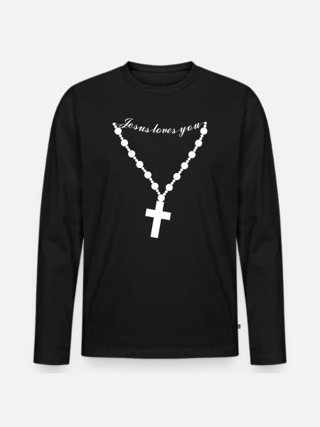Anhänger mit christlichem Kreuz und Jesus liebt dich - Männer Premium Bio Langarmshirt - Schwarz