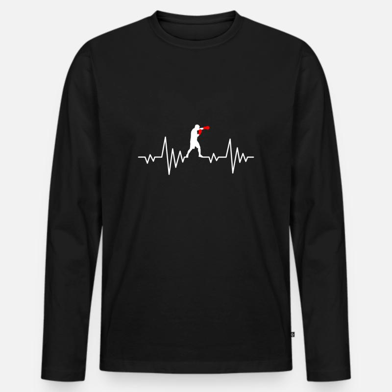 Boxen Herzschlag Boxer Geschenk - Männer Premium Bio Langarmshirt - Schwarz