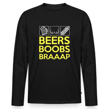 Beers boobs braaap - T-shirt manches longues Premium bio Homme - noir - Devant - Nico (187cm)