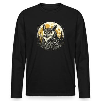 Hibou grand-duc avec pleine lune - T-shirt manches longues Premium bio Homme - noir - Devant - Nico (187cm)