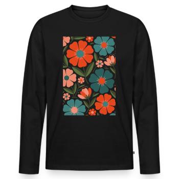 Boho Flora Flowers - Men's Premium Organic Long Sleeve Shirt - black - Front - Nico (187cm)