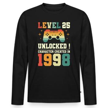 Niveau 25 Anniversaire Gamer 25 Ans - T-shirt manches longues Premium bio Homme - noir - Devant - Nico (187cm)