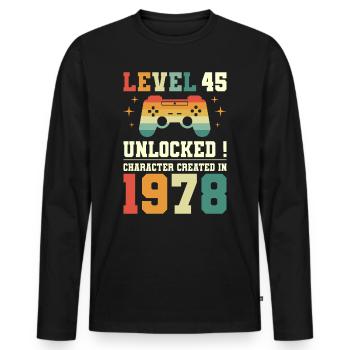Level 45 Birthday Gamer 45 Years - Men's Premium Organic Long Sleeve Shirt - black - Front - Nico (187cm)