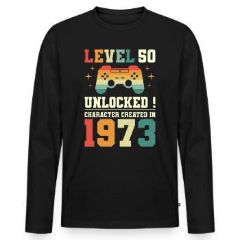 Level 50 Anniversary Gamer 50 Jahre - Männer Premium Bio Langarmshirt - Schwarz - Vorne - Nico (187cm)