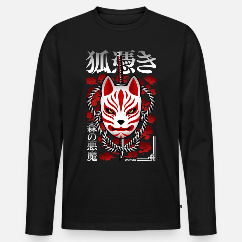 Japan Kitsune - Walddämon - Männer Premium Bio Langarmshirt - Schwarz
