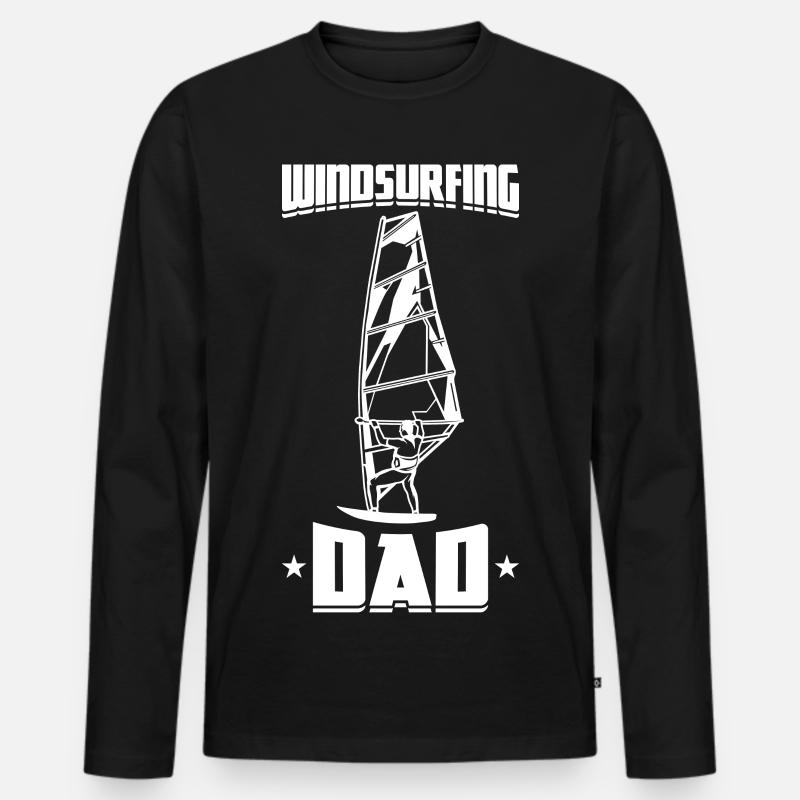 Windsurfer Papa - Männer Premium Bio Langarmshirt - Schwarz