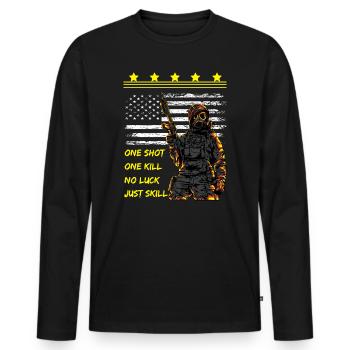 One Shot. One Kill. No Luck. Just Skil. - Männer Premium Bio Langarmshirt - Schwarz - Vorne - Nico (187cm)