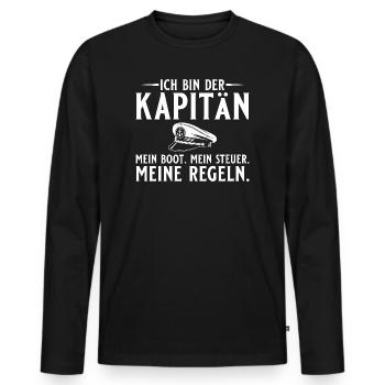 Motorboot Kapitaen Meine Regeln Bootsfahrer - Männer Premium Bio Langarmshirt - Schwarz - Vorne - Nico (187cm)