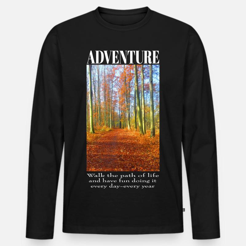 Herbstlicher Waldweg Wanderdesign - Männer Premium Bio Langarmshirt - Schwarz