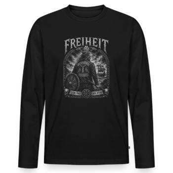 Freiheit Wikinger Krieger Nordisch Tattoo - Männer Premium Bio Langarmshirt - Schwarz - Vorne - Nico (187cm)