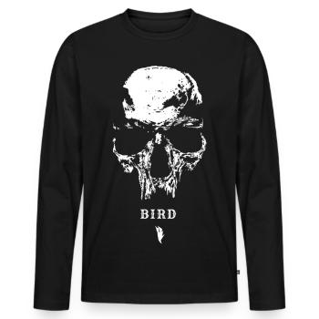 Crâne avec un oiseau – contraste - T-shirt manches longues Premium bio Homme - noir - Devant - Nico (187cm)
