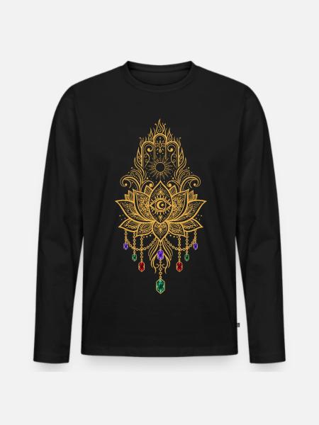 Spirituality Sacred Geometry Lotus Flower Zen - Men's Premium Organic Long Sleeve Shirt - black