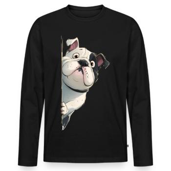 Peeking English Bulldog Funny Dog Lover Merch - Männer Premium Bio Langarmshirt - Schwarz - Vorne - Nico (187cm)