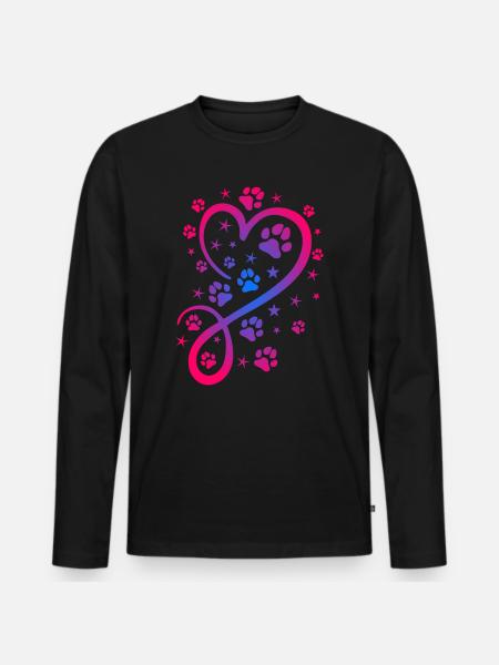 Herz mit Pfötchen und Sternen - Männer Premium Bio Langarmshirt - Schwarz