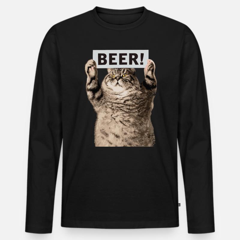 Bier Katze - Männer Premium Bio Langarmshirt - Schwarz