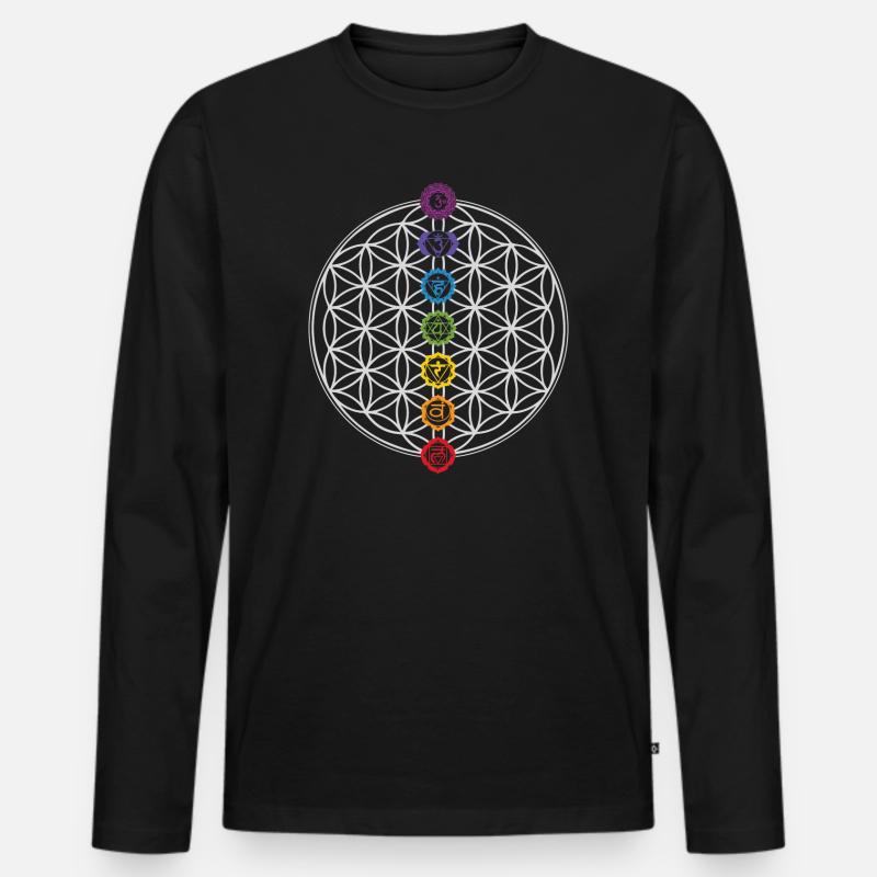Blume des Lebens & Chakren - Männer Premium Bio Langarmshirt - Schwarz