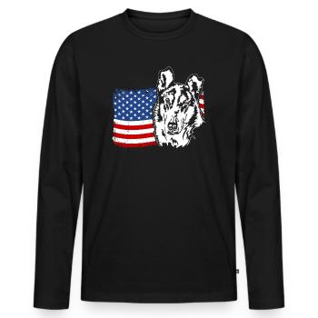 Collie à poil court America Flag Dogs Wilsigns - T-shirt manches longues Premium bio Homme - noir - Devant - Nico (187cm)