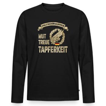Mut Treue Tapferkeit - Fallschirmjäger Geschenk - Männer Premium Bio Langarmshirt - Schwarz - Vorne - Nico (187cm)