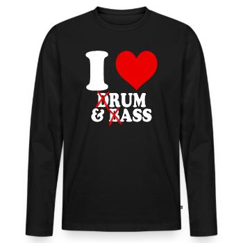 J’aime Drum & Bass Rhum Ass Funny Heart - T-shirt manches longues Premium bio Homme - noir - Devant - Nico (187cm)