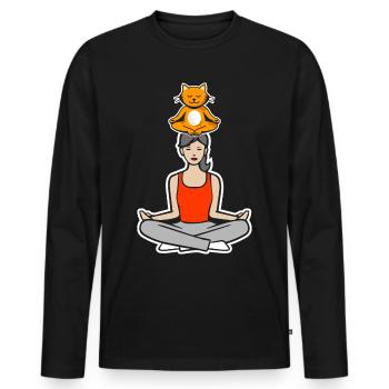 Yoga with the cat - Men's Premium Organic Long Sleeve Shirt - black - Front - Nico (187cm)
