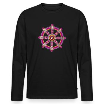 Roue du dharma, chakra, bouddhisme, fortune - T-shirt manches longues Premium bio Homme - noir - Devant - Nico (187cm)