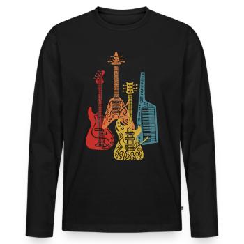 Vintage Gitarre Gitarrist E-Gitarre E-Bass Bassist - Männer Premium Bio Langarmshirt - Schwarz - Vorne - Nico (187cm)