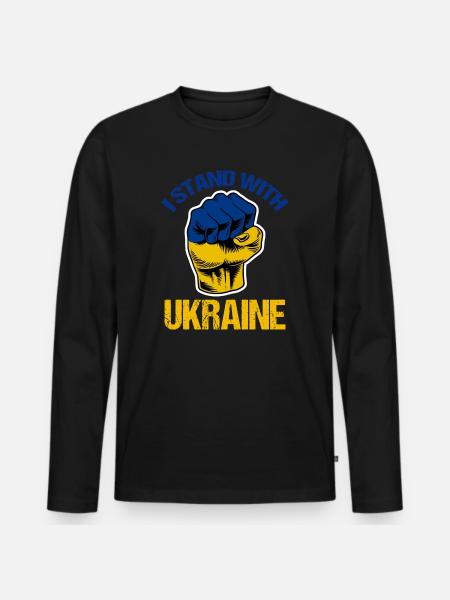 Stoję z ukrainą Flaga ukraińska - Ekologiczna męska koszulka z długim rękawem Premium - czarny