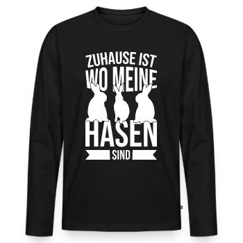 Zuhause bei meinen Hasen - Männer Premium Bio Langarmshirt - Schwarz - Vorne - Nico (187cm)