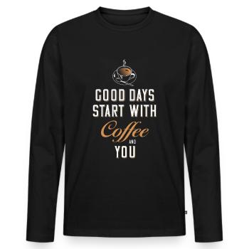 Les bonnes journées commencent par le café - T-shirt manches longues Premium bio Homme - noir - Devant - Nico (187cm)