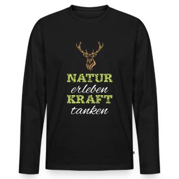 Experience nature, recharge your batteries - Men's Premium Organic Long Sleeve Shirt - black - Front - Nico (187cm)