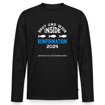Brot und Wein inside Konfirmation 2024 - Männer Premium Bio Langarmshirt - Schwarz - Vorne - Nico (187cm)