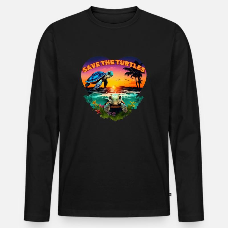 RETTE DIE SCHILDKRÖTEN - Männer Premium Bio Langarmshirt - Schwarz