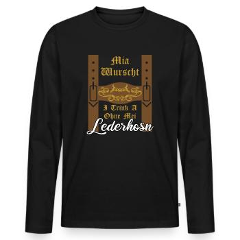 Lederhose lustiger Spruch Bayern Volksfest - Männer Premium Bio Langarmshirt - Schwarz - Vorne - Nico (187cm)