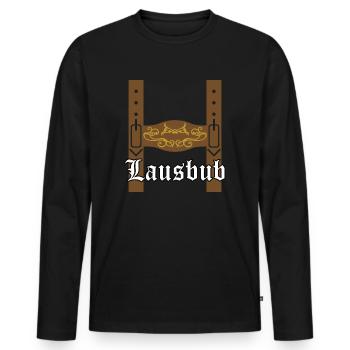 Bayern Volksfest Lederhose Lausbub - Männer Premium Bio Langarmshirt - Schwarz - Vorne - Nico (187cm)