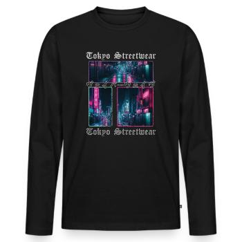 Vaporwave Aesthetics Japan Tokyo Streetwear - Men's Premium Organic Long Sleeve Shirt - black - Front - Nico (187cm)