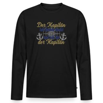Kapitän Boot Motorboot lustiger Spruch - Männer Premium Bio Langarmshirt - Schwarz - Vorne - Nico (187cm)
