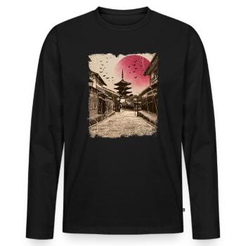 Japan Vintage Kyoto japanische Kunst - Männer Premium Bio Langarmshirt - Schwarz - Vorne - Nico (187cm)
