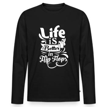 La vie est meilleure en tongs - T-shirt manches longues Premium bio Homme - noir - Devant - Nico (187cm)