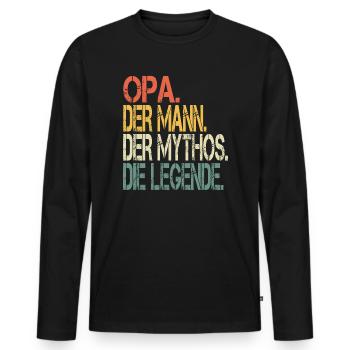 OPA DER MYTHOS - Männer Premium Bio Langarmshirt - Schwarz - Vorne - Nico (187cm)