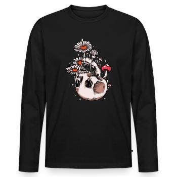 Collectionneur de champignons Skull Morel Mycologue Porcini - T-shirt manches longues Premium bio Homme - noir - Devant - Nico (187cm)