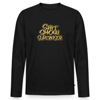 Superviseur de spectacle de merde Drôle maman Boss Manager - T-shirt manches longues Premium bio Homme - noir - Devant - Nico (187cm)