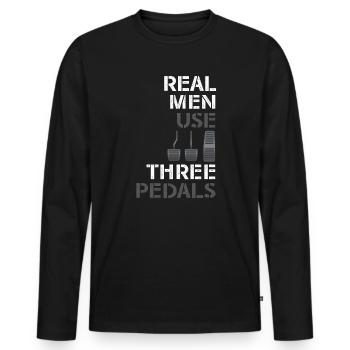 Real Men Use Three Pedals - Männer Premium Bio Langarmshirt - Schwarz - Vorne - Nico (187cm)